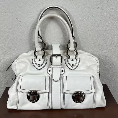 Marc Jacobs White Venetia Leather Satchel Bag With Silver Hardware Buckle Flap • $165