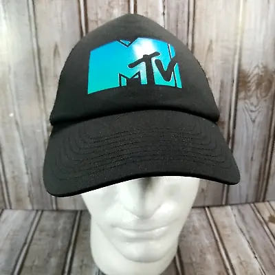 90's MTV Retro Blue Logo Snapback Trucker Hat Black Adjustable Foam Mesh Cap H&M • $8.97