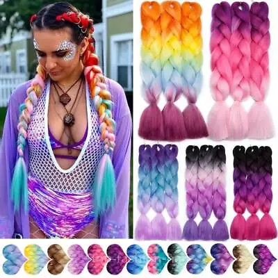 UK Rainbow Jumbo Hair Extensions Xpression Braiding Hair Twist Braids As Human • £11.30