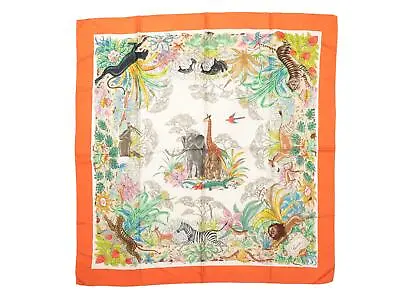 Vintage Orange & Multicolor Gucci Jungle Print Silk Scarf • $395