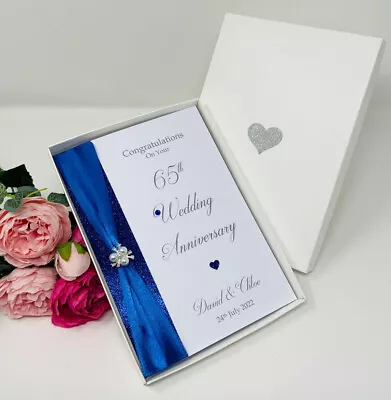 65th Blue Sapphire Wedding Anniversary Greeting Card & Gift Box Luxury Ribbon • £11.99