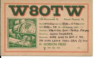 QSL  1936 Mount Pleasant   PA    Radio Card    • $6.02