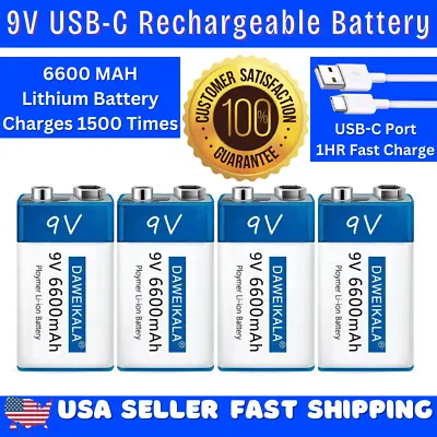 🔋2024 New 9V USBC Rechargeable Battery HIGH CAPACITY 6600mAh Fast Charging 🔋 • $11.99