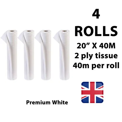 4 Rolls White 20  X 40M Couch Roll Hygiene Roll Medical Salon Beauty Bed Paper • £16.79