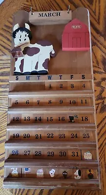 Hand Crafted Cow Dairy Wooden Perpetual Wall Calendar Vintage 23 X11  Vg Pre-own • $49.95