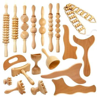 New Massage Roller Wooden Therapy Massager Tool Deep Tissue Relax For Body Face • $29.39