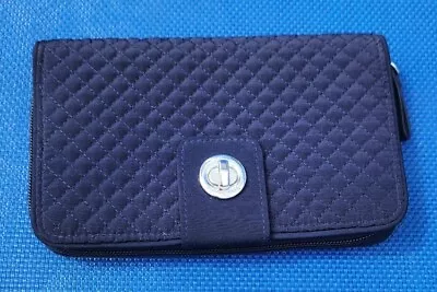 Vera Bradley Solid Black Quilted Wallet Buckle Zipper Accordian • $14.99