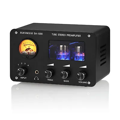 HiFi Valve Tube Preamp 4-way Audio Switcher Box Splitter Headpone Amp W/VU Meter • £64.99