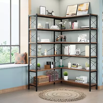 Extra Large 6-Shelf Corner Bookshelf Vintage Industrial Corner Bookshelf • $209.99