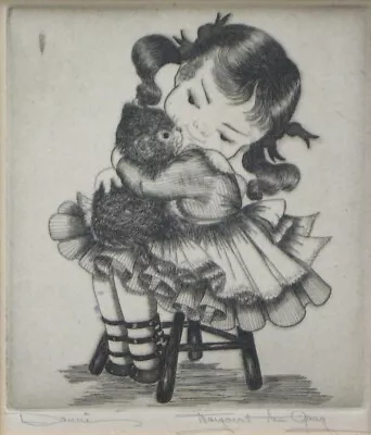 Rare Margaret Ann Gaug Vintage 1957 Etching Of  Danni  And Kitten • $55