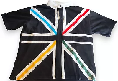 Cotton Traders Rugby Polo Shirt Black UK Flag Size XL 44 -46  Chest GC • £22.99