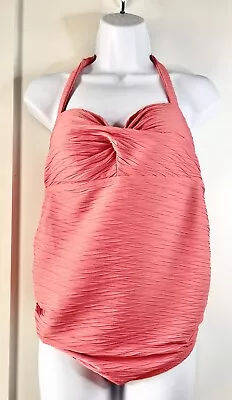 Beach Bump Motherhood Maternity Swimsuit Coral Pink Halter Top One Piece Large • $15