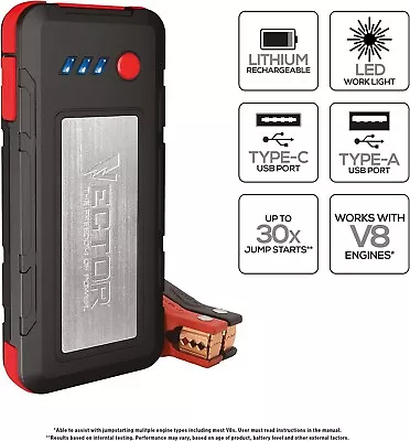 Vector SS6LV Rechargeable 1200A Peak Amp Jump Starter Dual USB Black 🔥NEW🔥 • $62