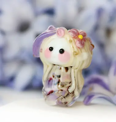 Fantasy Fairy Figurine Flower Handmade Lampwork Glass Pendant Elf Pixie SRA • £31.14