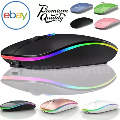 Slim Silent Rechargeable 2.4GHz Wireless Mouse RGB LED Mice MacBook Laptop PC UK • £3.47