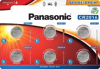 6 X PANASONIC® CR2016 3V Lithium Coin Cell Button Batteries DL2016 Long Exp • £3.83