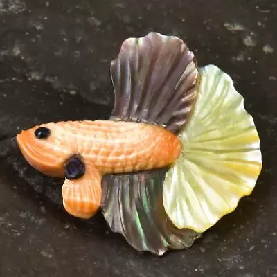 Siamese Fighting Fish Betta Iridescent Multicolor Shell Carving 3.54 G Drilled • $39.95