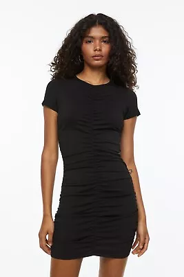 H&M Divided Draped Jersey Dress Black Size M BNWT • £13.99