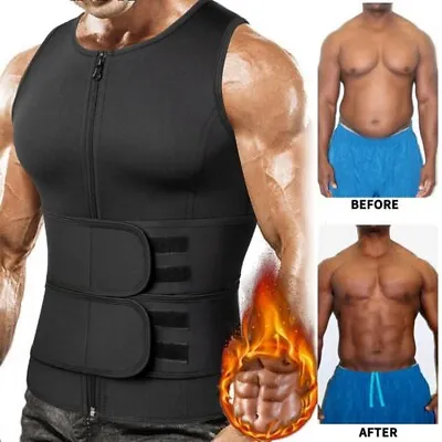 $34.99 • Buy Men Waist Trainer Sauna Suit Sweat Trimmer Vest Weight Loss Body Shaper Gym Tops