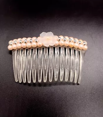 Vintage Womens Faux Pearl Floral Hair Comb Pink Silver Romantic Elegant Bridal • $11.04