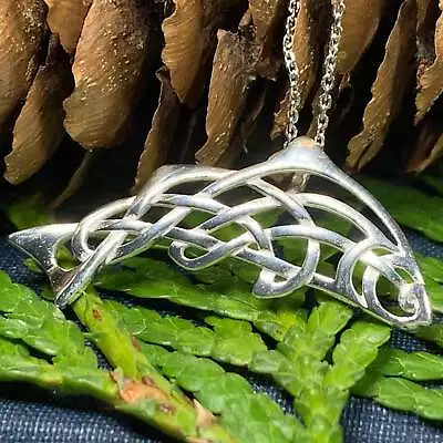 New Solid Sterling Silver Celtic Salmon Of Knowledge Necklace Irish Jewelry • $80