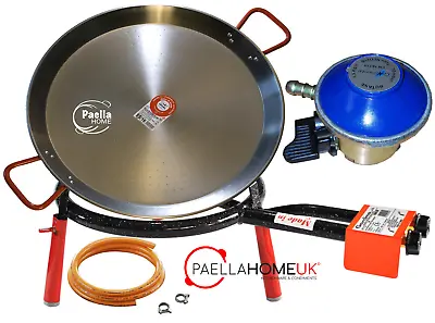 34cm Polished Paella Pan + 20cm 1 Ring Gas Burner + Butane Regulator + Legs Set • £75.89