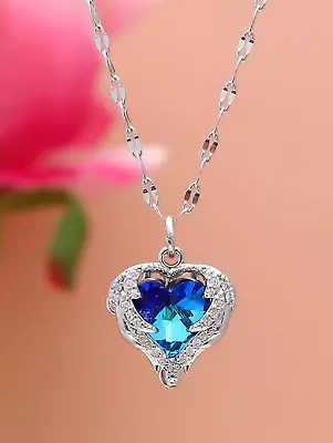 Womens Necklace With Heart Pendant Cubic Zirconia Fashion Jewelry For Lady Gift • $1.99