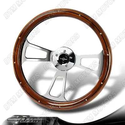 W-Power 18  Dark Wood Grip 5-Hole Aluminum Chrome 3-Spoke Vintage Steering Wheel • $124.99