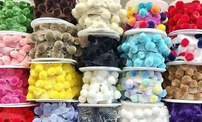 £2.75 • Buy Pom Pom Trim By The Metre, Luxury Velvet Feel, 15mm Luxury UK MADE