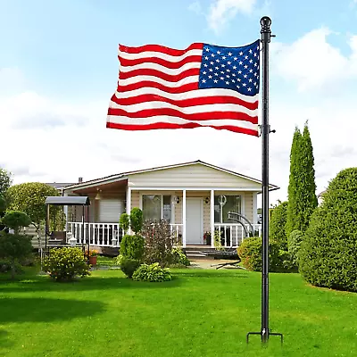 Ground Flag Poles For Outside House Inground Black Outdoor Flag Pole Kit With A • $26.99