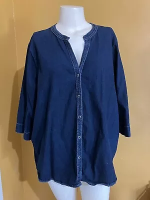 HOT COTTON Woman Marc Ware Denim Snap 3/4 Sleeve Shirt Plus Size 3X • $22