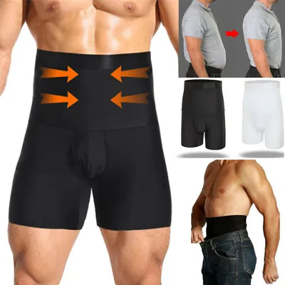 Men's Slimmer Pants Compression High Waist Boxer Shorts Tummy Body Shaper Girdle • £9.99