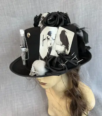 Unique Womens Black Gothic Top Hat Skulls Roses Tarot Cards Test Tubes 57cm (27) • £25.99