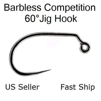 60°Jig Hook Competition Barbless #10#12#14#16#18 Euro Nymph Fly Tying 25pk Black • $6.59