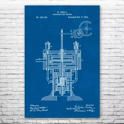 Nikola Tesla Reciprocating Engine Patent Poster Print 12 SIZES Tesla Inventions • $12.95