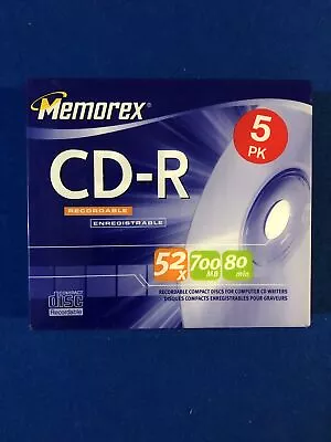 Memorex CD-R 52X 700 MB 80 Min 5 Pack New In Plastic • $5