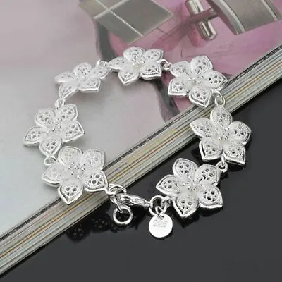 Elegant 925 Sterling Silver Charm Flower New Fashion Jewelry 8  - 9  Bracelet  • $15.74