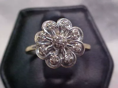 VINTAGE NATURAL DIAMOND FLOWER RING 14K WHITE GOLD Sz7.5 • $289.99