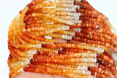 Natural Mexican Fire Opal Faceted Roundell 4-5 Mm Gemstone Beads  13 Inch Long • $30