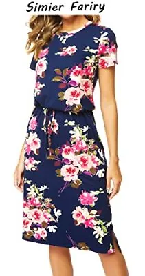 $10.99 • Buy Simier Fariry Womens Summer Short Sleeve Pockets Modest Work Casual Midi Dress