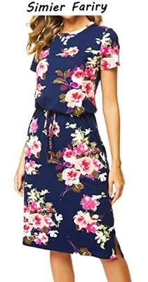 $10.99 • Buy Simier Fariry Womens Summer Short Sleeve Pockets Modest Work Casual Midi Dress
