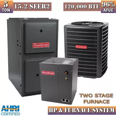 96% 120K BTU Goodman 5 Ton HEAT PUMP Furnace System 16 SEER2 2-Stage GSZH506010 • $6391