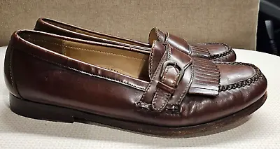 Cole Haan Mens Monk Strap Kiltie Loafers Dress Shoes 10 Brown Leather Moc Toe • $31.99