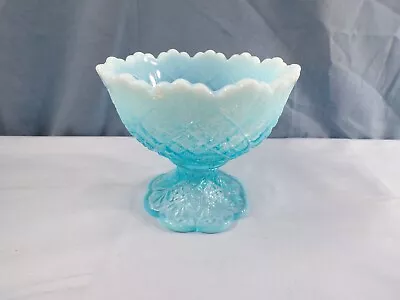 Westmoreland Rosso Blue Opalescent Glass Fan & File Childs Punch Bowl - NO CUPS • $9.59