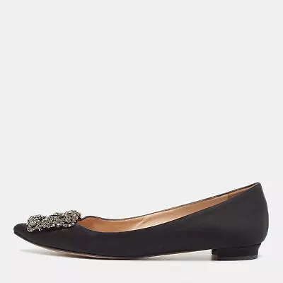 Manolo Blahnik Black Satin Hangisi Ballet Flats Size 36 • $255.15