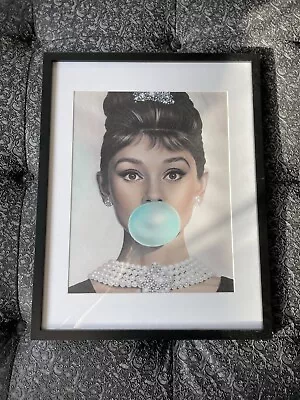 11” X 17” Audrey Hepburn Blowing Bubble Photo Poster Old Movie Star Fashion Illu • $20