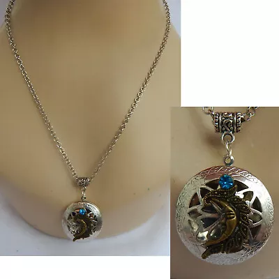 Locket Necklace Moon Pendant Jewelry Handmade Heart Pill Box Stash Oil Diffuser • $19.99