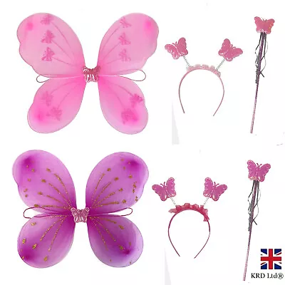 3pc Butterfly Fairy Wings Girls Fancy Dress Angel Costume Party Dress Accessory • £7.70