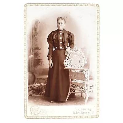 Wapakoneta Ohio Wicker Chair Photo C1885 Young Potter Woman Cabinet Card A4372 • $19.95