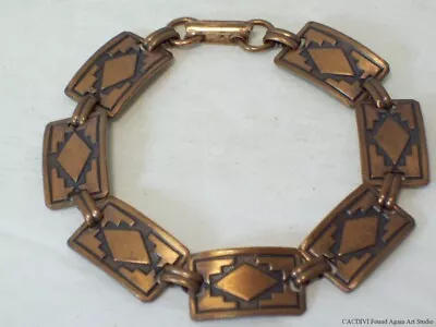 Tribal Design Link Bracelet Native Symbol Triangle Panel Southwestern Copper Vtg • $16.99